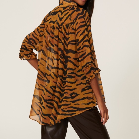 Adam Lippes Collective Tiger Print Mock Neck Blouse, 2 - Picture 4 of 15
